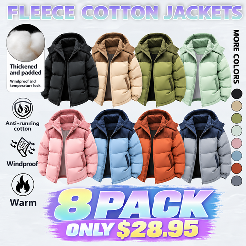 Men's Winter Coat Hooded Fleece Lined Color Block Jacket，Removable Hood, Windproof Padding