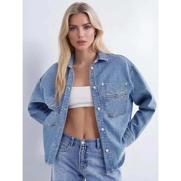 Women's Solid Color Button Denim Jacket