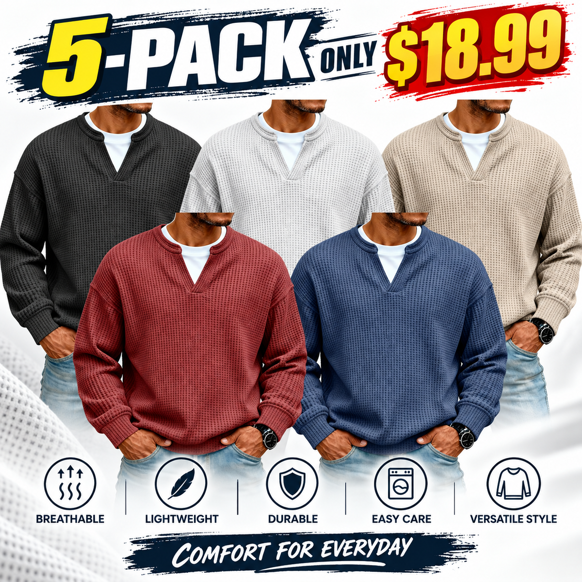 Timeless Comfort | Men's Textured Waffle Layered-Look Long-Sleeve Tee