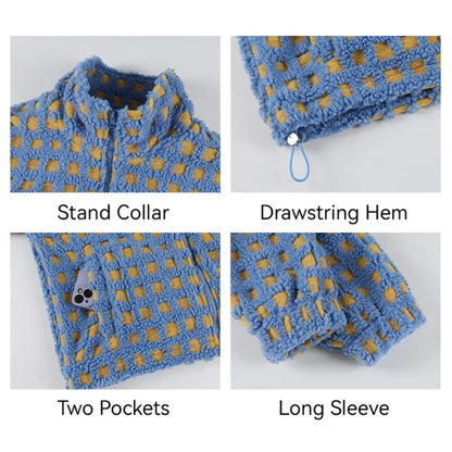 Women Winter Fleece Jacket Plaid Fleece Warm Coat Long-sleeve Zippered Sherpa Jacket with Pockets