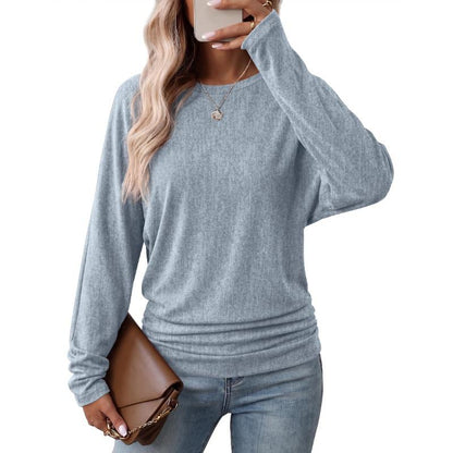 Womens Long Sleeve Shirts Ruched Hem Fall Tops Lightweight Sweaters