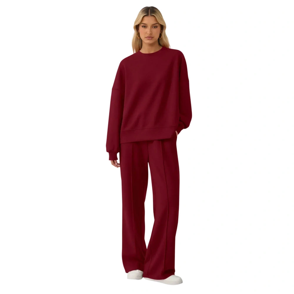 Women's Cozy Round Neck Top & Wide Leg Trousers Two Piece Outfits