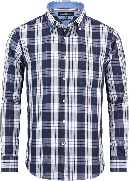 Clearance sale! Men's Plaid Button Down Shirts Cotton Long Sleeve Dress Shirts Regular Fit Gingham Shirts