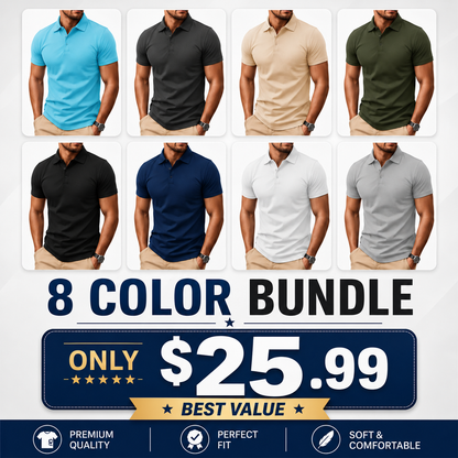 Men's Polo Shirt, Short Sleeve, Soft Cotton Piqué T-Shirt, Three-Button Classic Fit, Casual High-Performance Golf Shirt