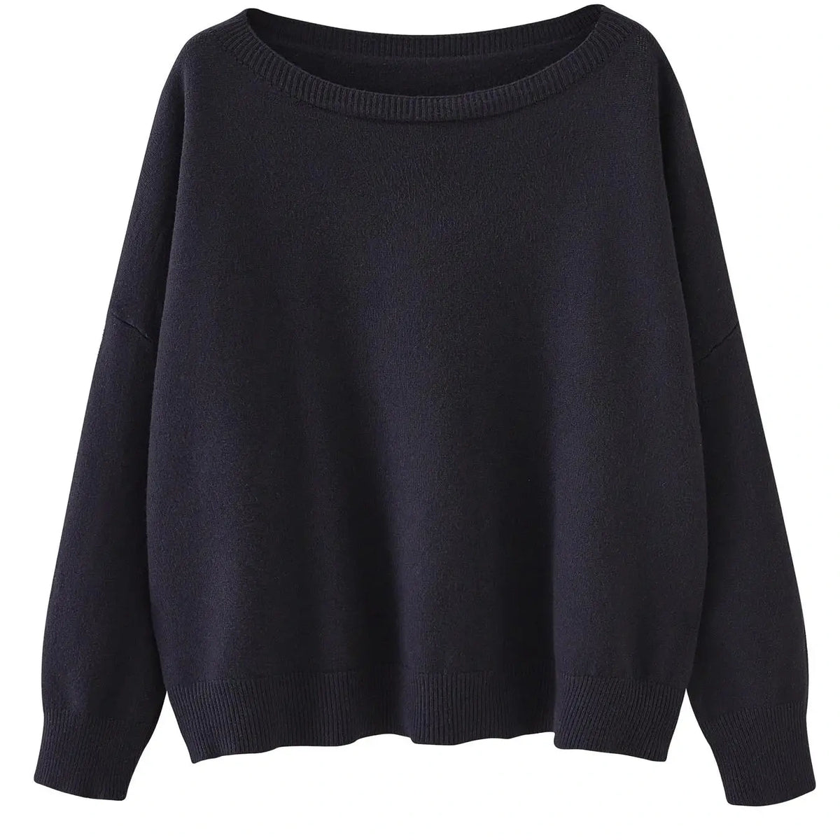 Women's Plain Scoop Neck Sweater, Casual Drop Shoulder Long Sleeve Jumper