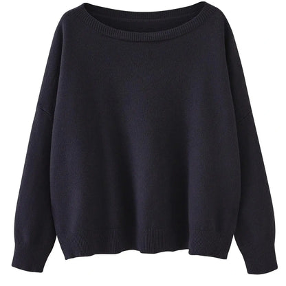 Women's Plain Scoop Neck Sweater, Casual Drop Shoulder Long Sleeve Jumper