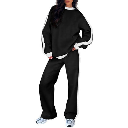 Women's 2-Piece Thermal Fleece Blend Gym Set - Crewneck Drop Shoulder Sweatshirt
