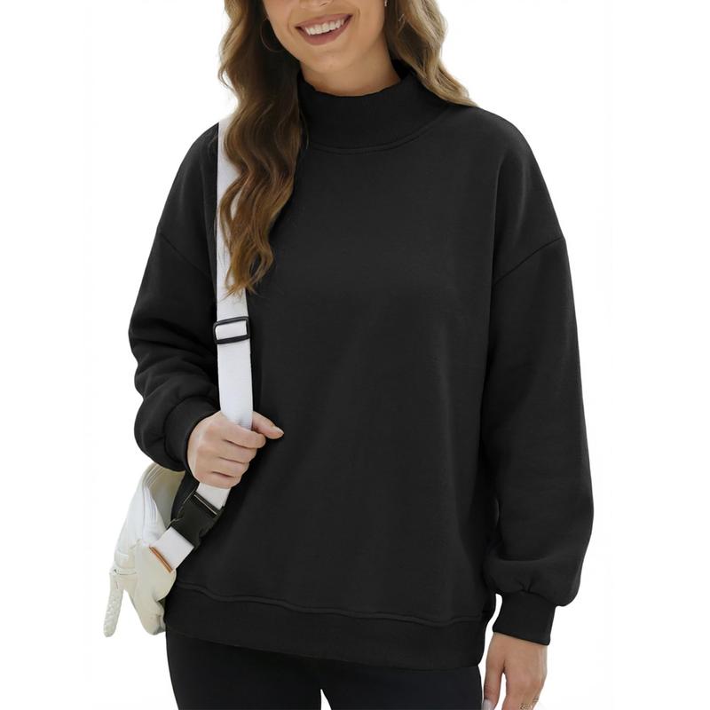Women's Mock Neck Sweatshirt Oversized Fall Outfits Fleece Lined Turtleneck Pullover