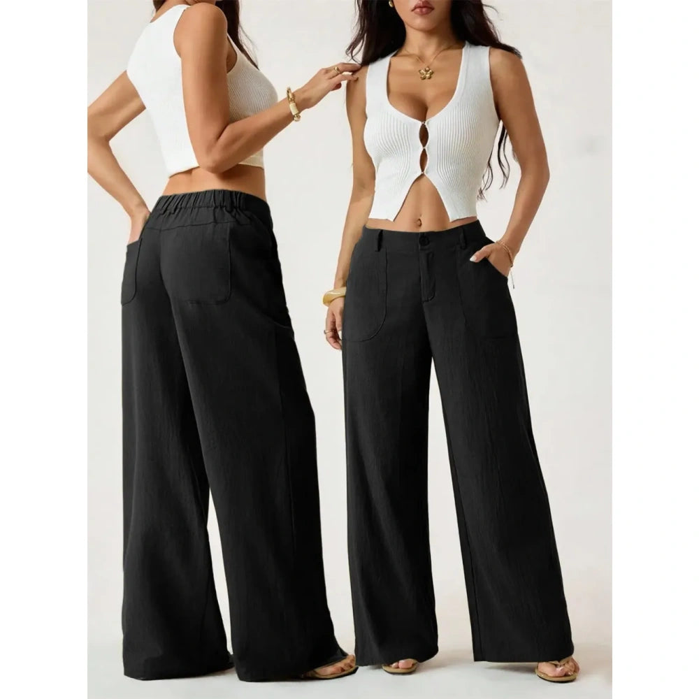 High Waist Wide Leg Beach Trousers With Pocket