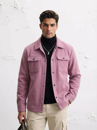 Men's Button Front Pocket Jacket, Casual Collared Long Sleeve Outerwear for Fall & Winter