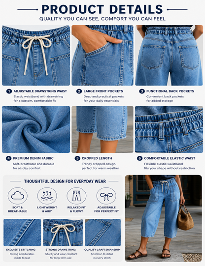 ⚡FINAL SALE⚡8-Pack Raw Hem Drawstring Mid Waist Barrel Leg Capri Jeans