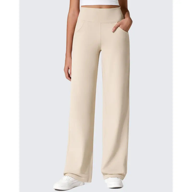 Fleece Lined Pants Women Wide Leg Yoga Pants with Pockets Casual High Waisted Sweatpants