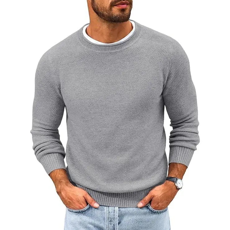 Mens Crewneck Sweater Casual Textured Knitted Thermal Pullover Sweaters