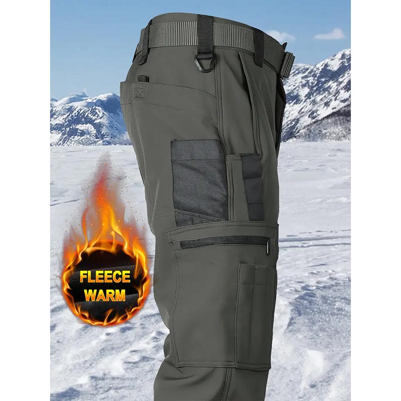 Men's Fleece Lined Work Pants, Warm Windproof Tactical Cargo Pants with Multi-Pockets