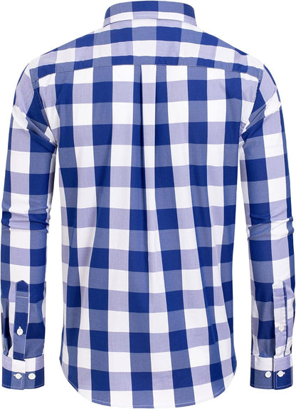 Clearance sale! Men's Plaid Button Down Shirts Cotton Long Sleeve Dress Shirts Regular Fit Gingham Shirts