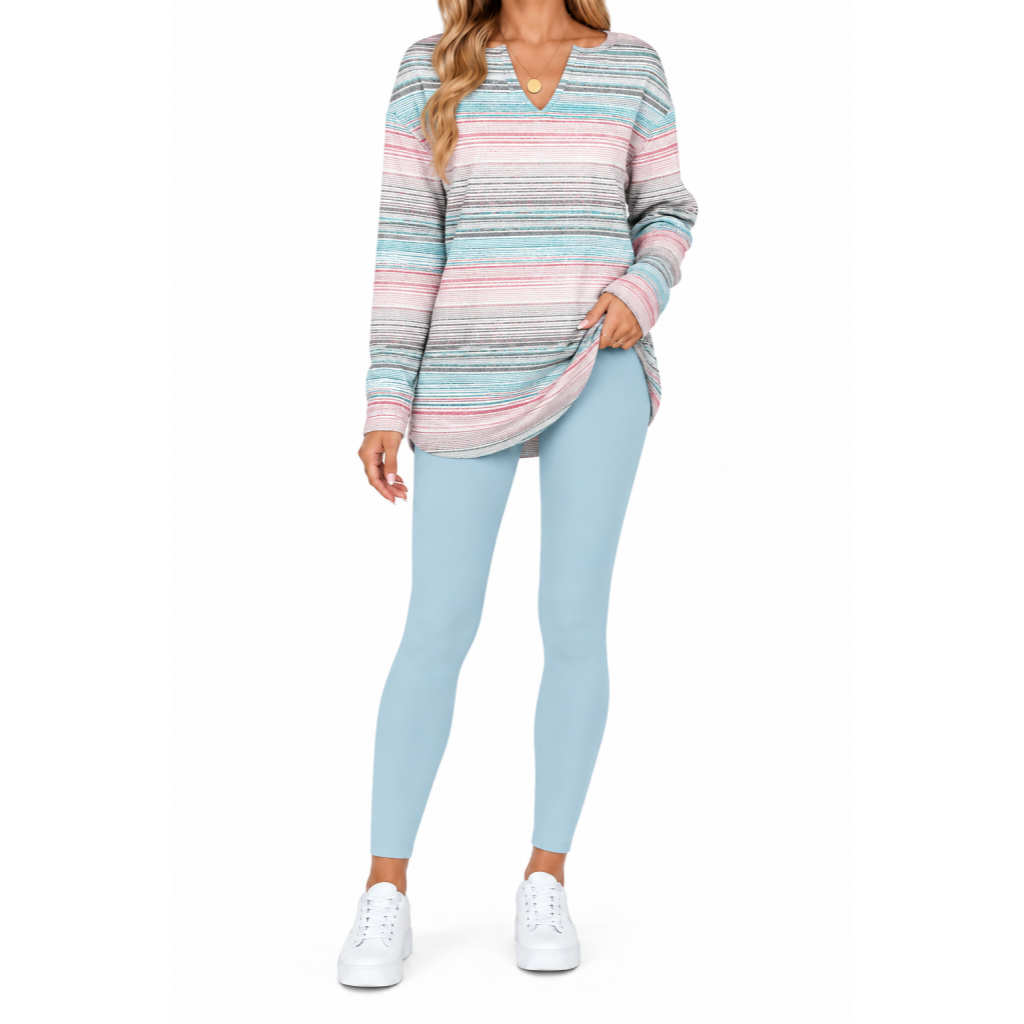 Women's 2-Piece Lounge Set – Long Sleeve Top & Plaid Leggings