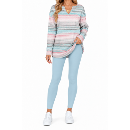 Women's 2-Piece Lounge Set – Long Sleeve Top & Plaid Leggings