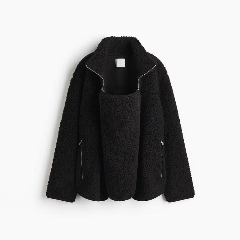 Women's 2-in-1 Hip-Length Casual Sports Outerwear Coat, Soft Teddy Fleece Long-Sleeve Zippered Top with Pocket