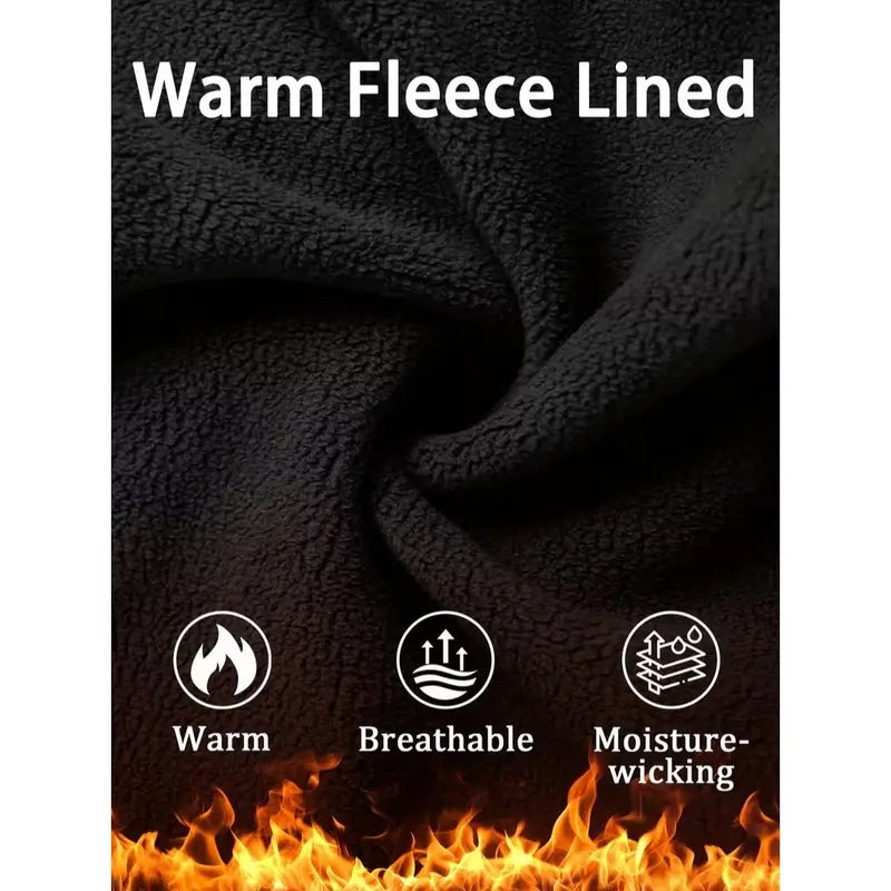 Men's Fleece Lined Work Pants, Warm Windproof Tactical Cargo Pants with Multi-Pockets