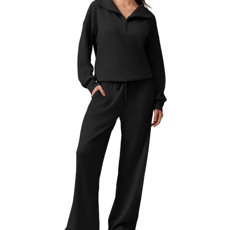 Women’s 2-Piece Sporty Lounge Set – Long Sleeve Half-Zip Top & Comfy Pants