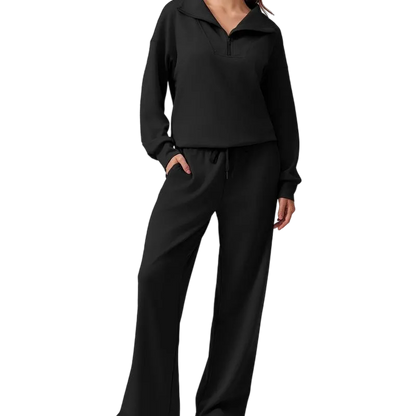 Women’s 2-Piece Sporty Lounge Set – Long Sleeve Half-Zip Top & Comfy Pants