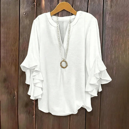 Plus Size Ruffle Sleeve V-Neck Blouse – Flowy, Flattering & Comfortable Everyday Top