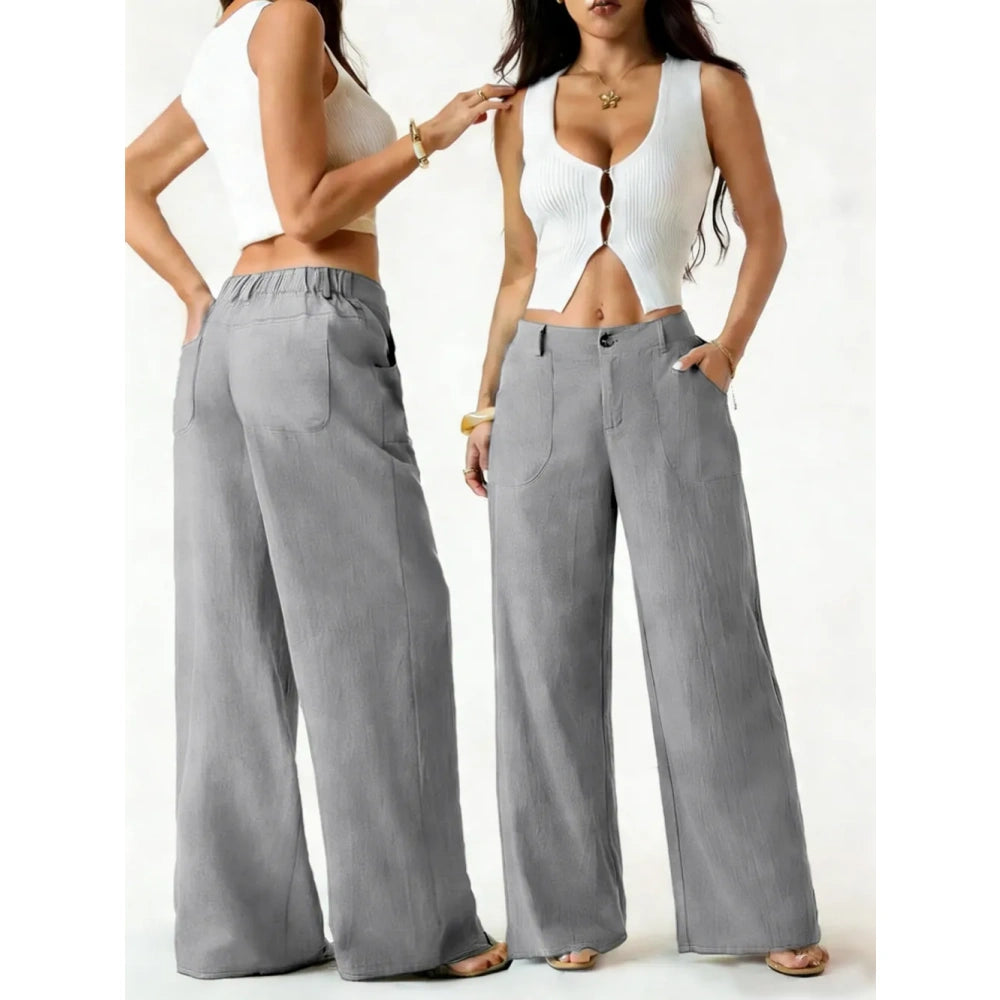 High Waist Wide Leg Beach Trousers With Pocket