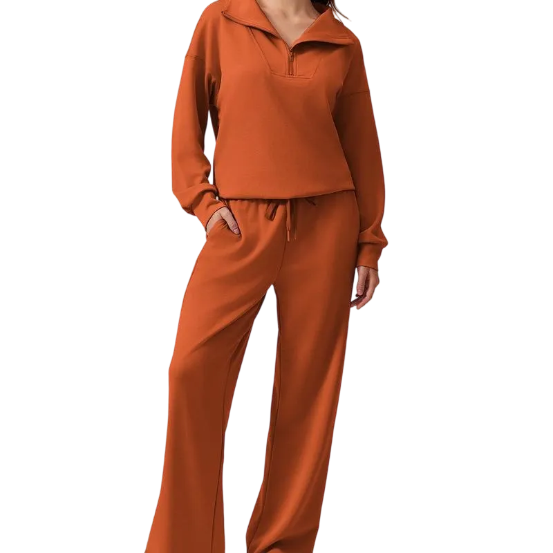Women’s 2-Piece Sporty Lounge Set – Long Sleeve Half-Zip Top & Comfy Pants