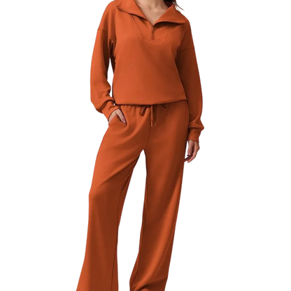 Women’s 2-Piece Sporty Lounge Set – Long Sleeve Half-Zip Top & Comfy Pants