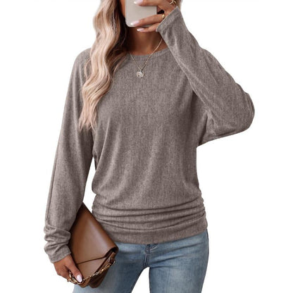 Womens Long Sleeve Shirts Ruched Hem Fall Tops Lightweight Sweaters