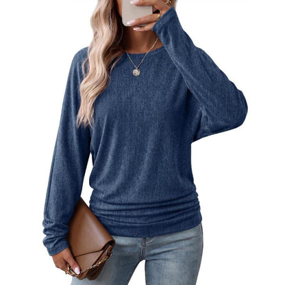 Womens Long Sleeve Shirts Ruched Hem Fall Tops Lightweight Sweaters