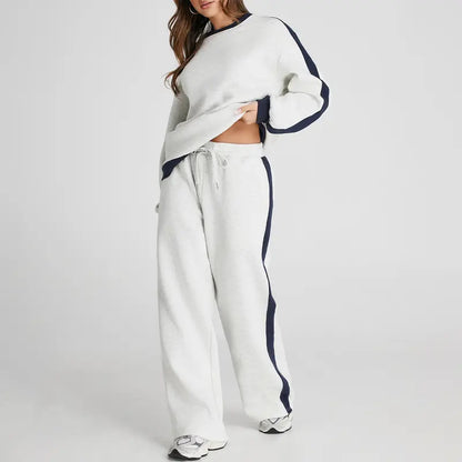 Women's 2-Piece Thermal Fleece Blend Gym Set - Crewneck Drop Shoulder Sweatshirt