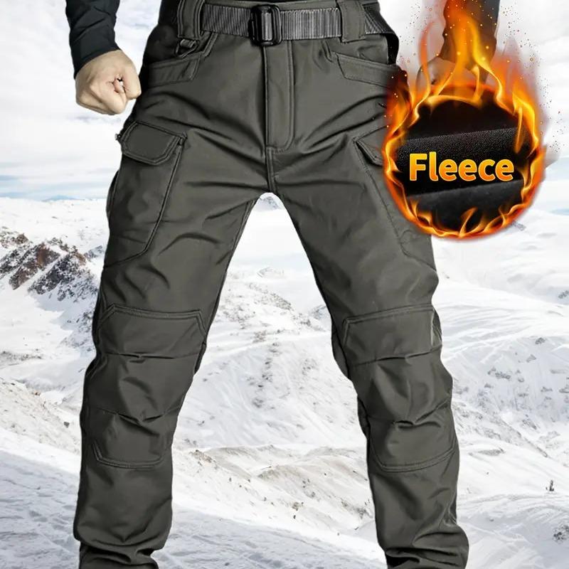 Men's Fleece-Lined Tactical Cargo Pants, Windproof Warm Work Pants with Multi-Pockets