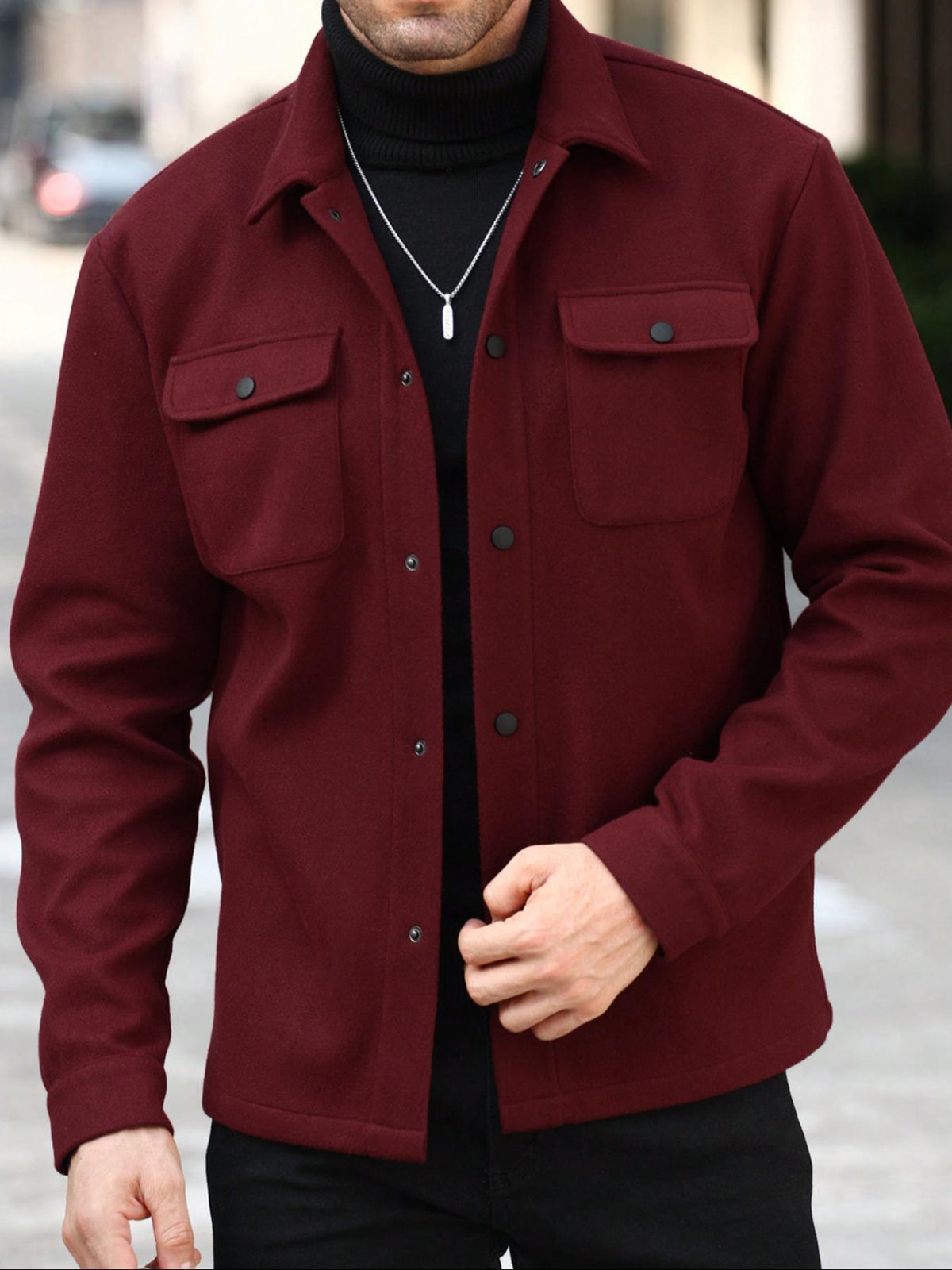 Men's Button Front Pocket Jacket, Casual Collared Long Sleeve Outerwear for Fall & Winter