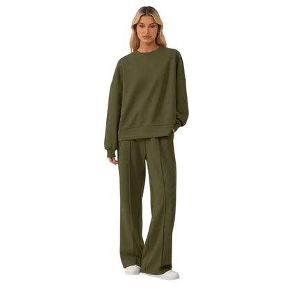 Women's Cozy Round Neck Top & Wide Leg Trousers Two Piece Outfits