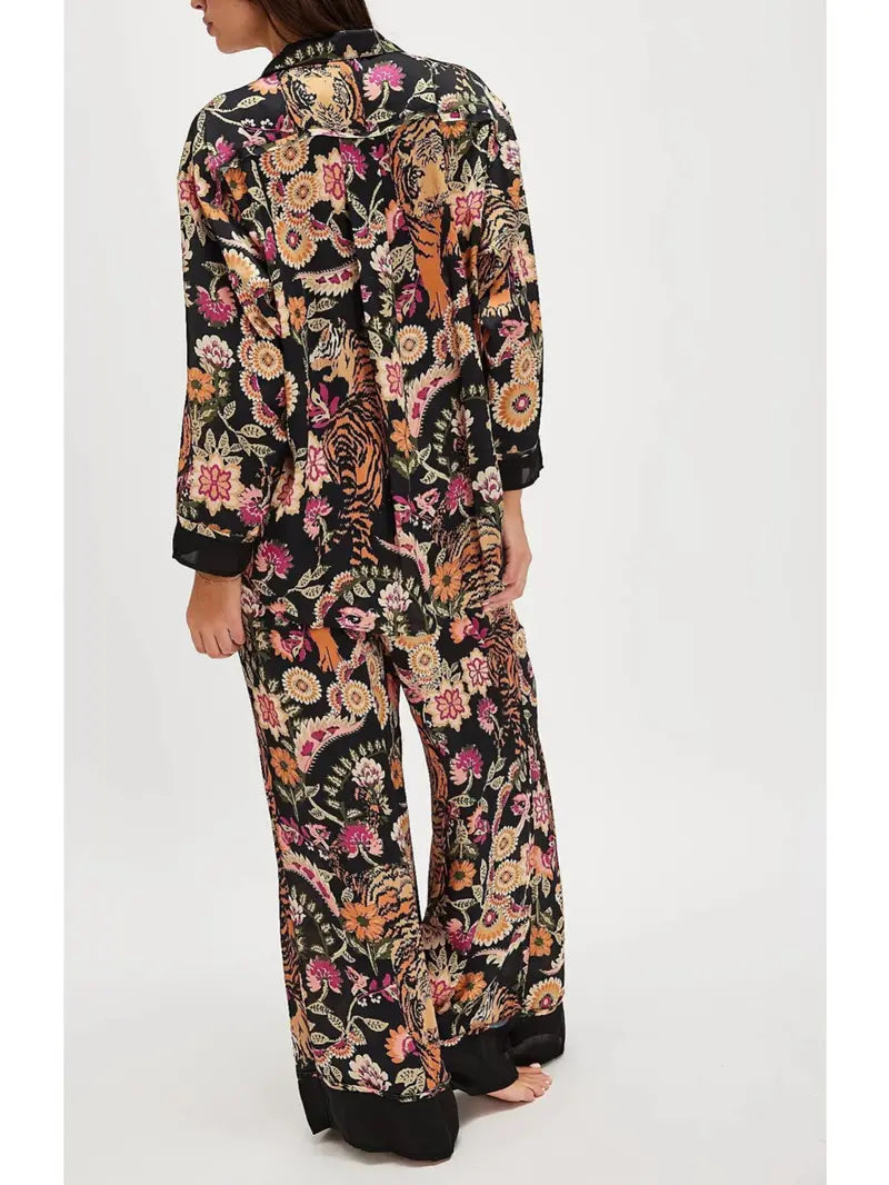 Women's Fall Loungewear Set：Stripe/Plaid/Stripe Print Long Sleeve Lapel Button Tops Long Pants Fall