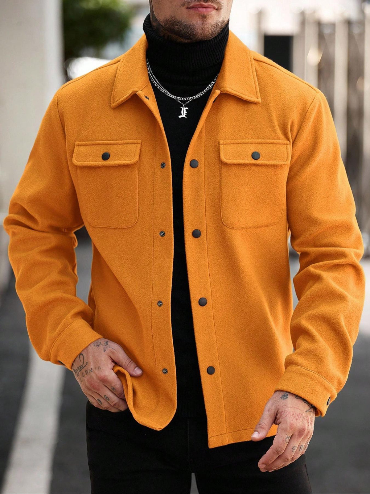 Men's Button Front Pocket Jacket, Casual Collared Long Sleeve Outerwear for Fall & Winter