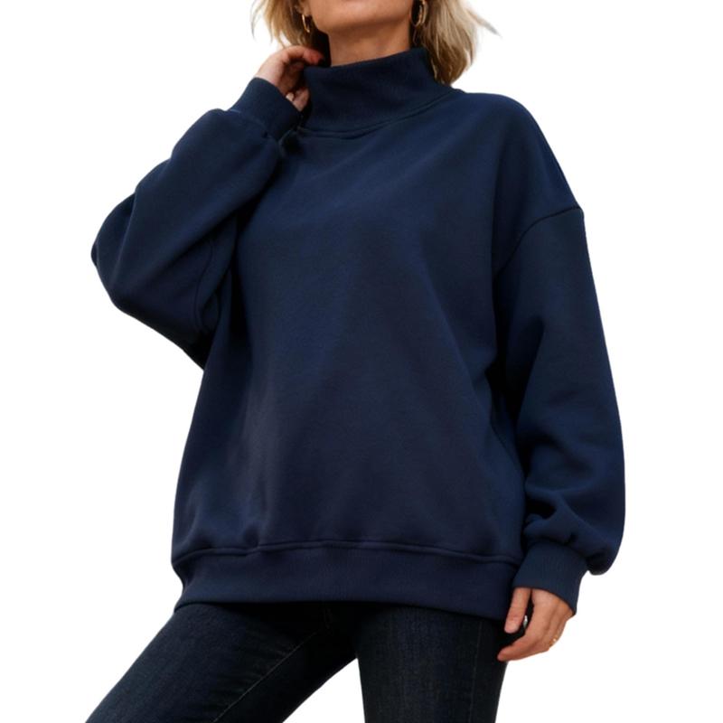Women's Mock Neck Sweatshirt Oversized Fall Outfits Fleece Lined Turtleneck Pullover