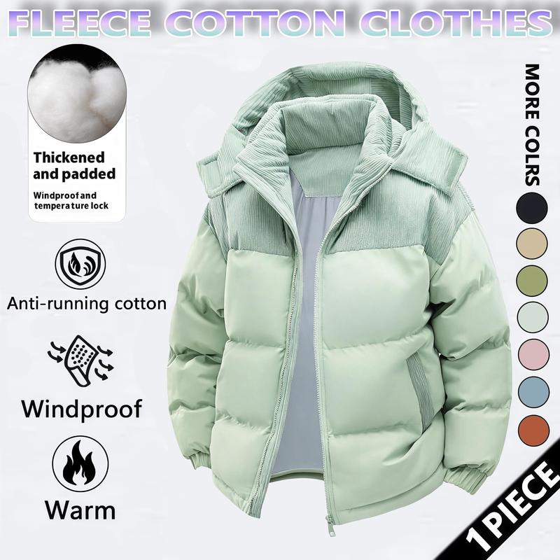 Men's Winter Coat Hooded Fleece Lined Color Block Jacket，Removable Hood, Windproof Padding