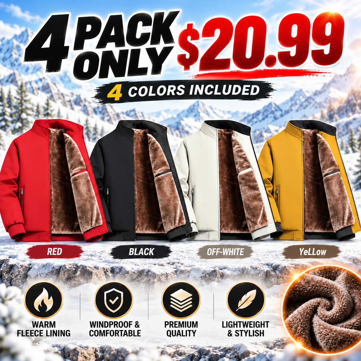 Men's Solid Color Plain Zip Up Thick Thermal Lined Fleece Jacket, Coats, Regular Fit Casual Long Sleeve Zip