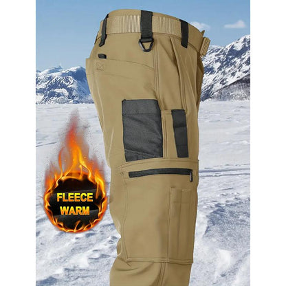 Men's Fleece Lined Work Pants, Warm Windproof Tactical Cargo Pants with Multi-Pockets