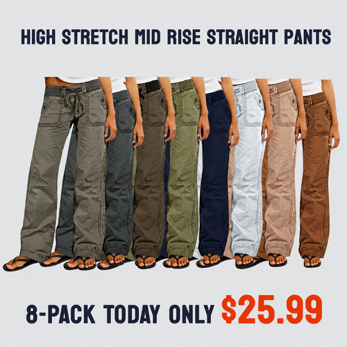 ⚡FINAL SALE⚡- 8 PACK WOMEN`S HIGH STRETCH MID RISE STRAIGHT PANTS