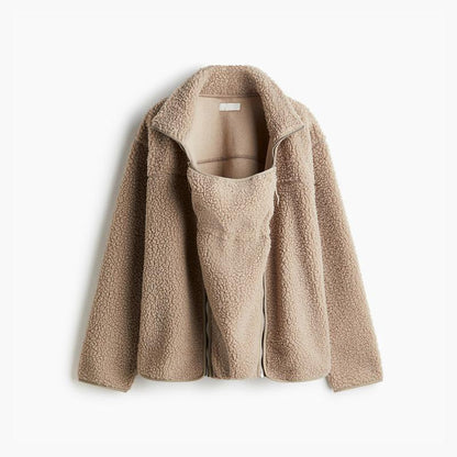 Women's 2-in-1 Hip-Length Casual Sports Outerwear Coat, Soft Teddy Fleece Long-Sleeve Zippered Top with Pocket