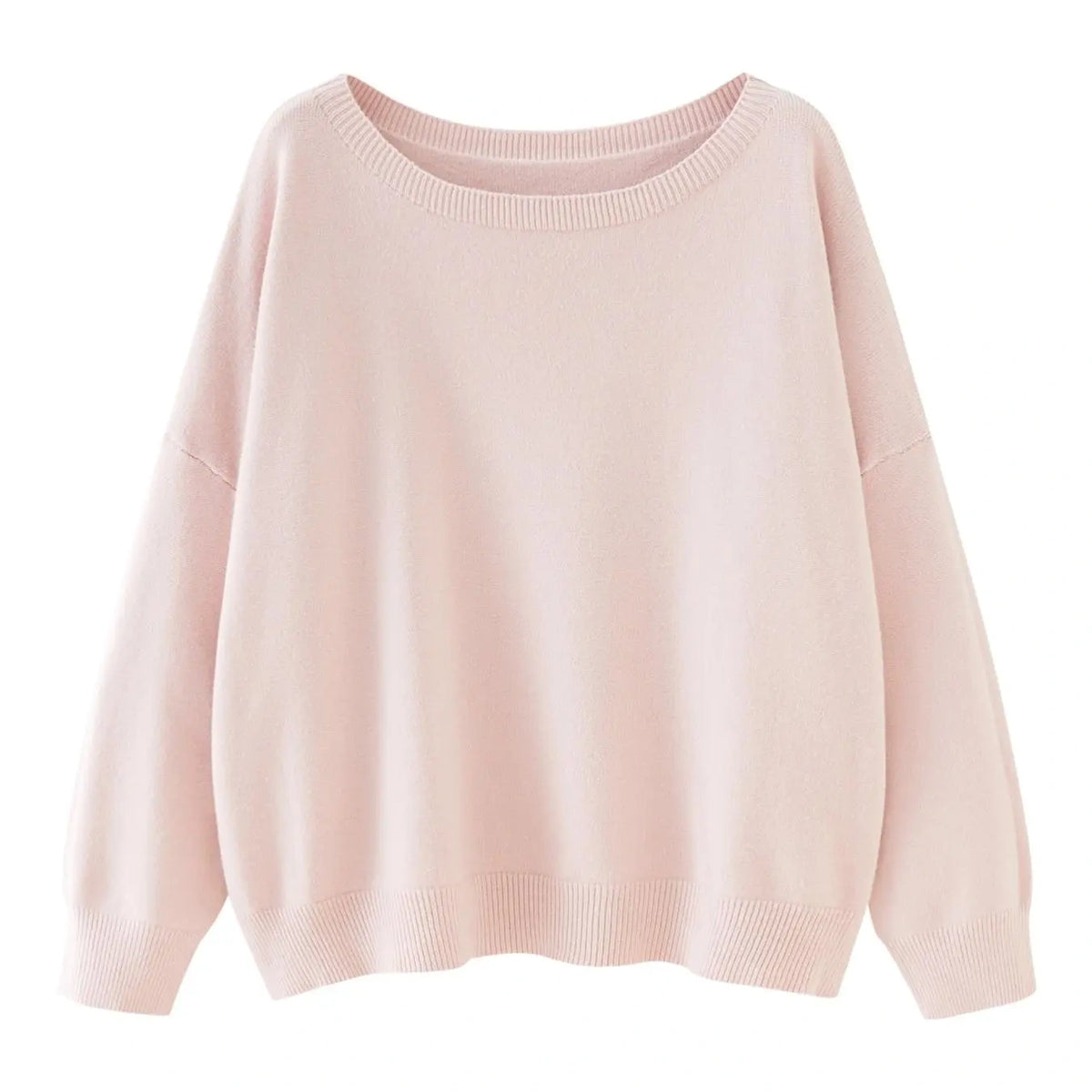 Women's Plain Scoop Neck Sweater, Casual Drop Shoulder Long Sleeve Jumper