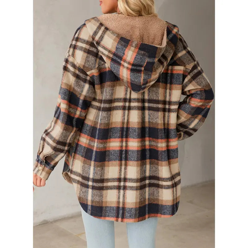 Women's Flannel Hooded Plaid 2026 Shacket Thick