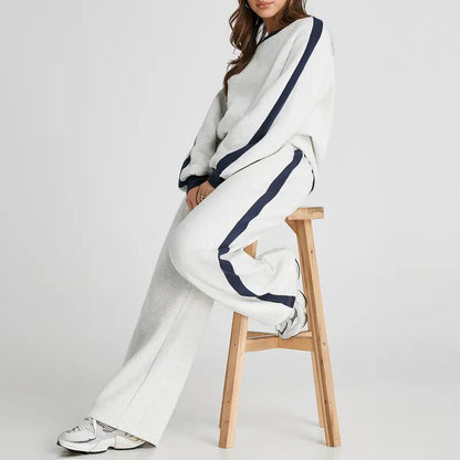 Women's 2-Piece Thermal Fleece Blend Gym Set - Crewneck Drop Shoulder Sweatshirt
