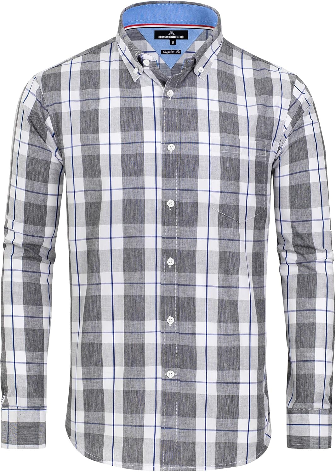 Clearance sale! Men's Plaid Button Down Shirts Cotton Long Sleeve Dress Shirts Regular Fit Gingham Shirts