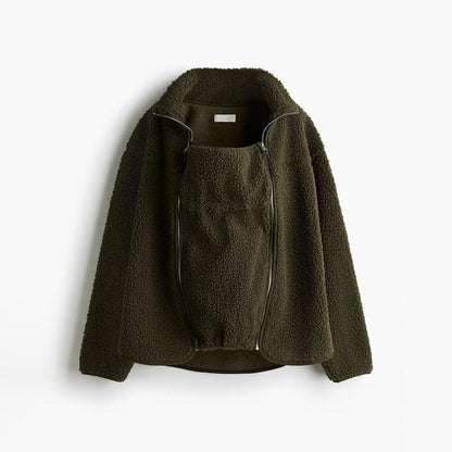 Women's 2-in-1 Hip-Length Casual Sports Outerwear Coat, Soft Teddy Fleece Long-Sleeve Zippered Top with Pocket