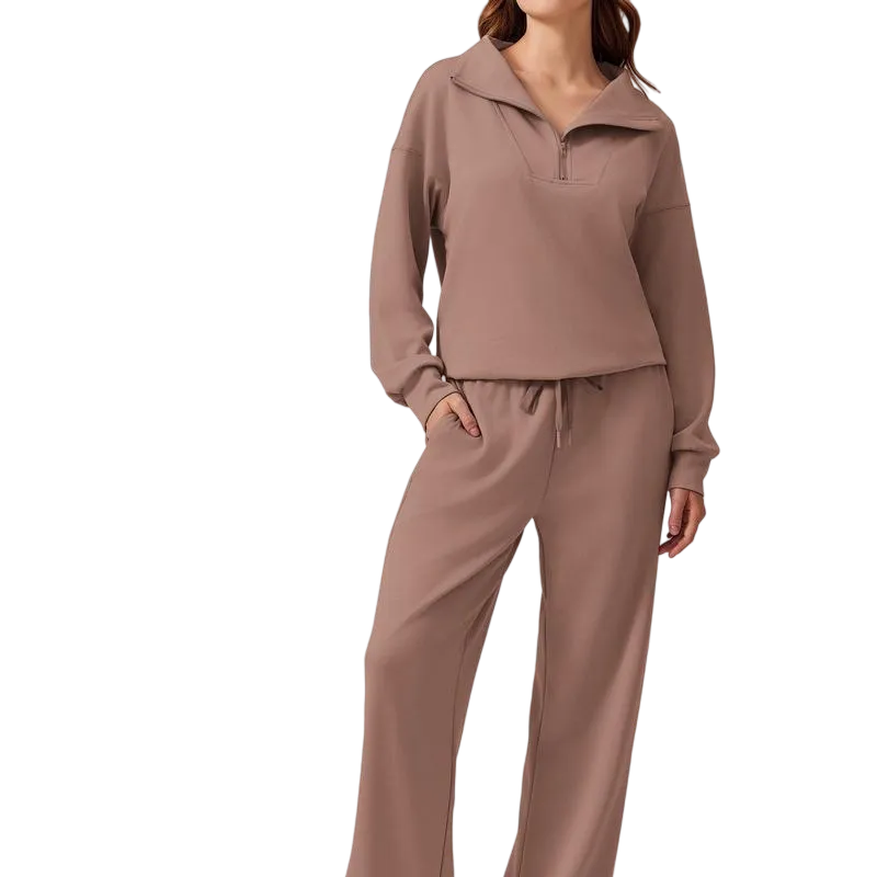 Women’s 2-Piece Sporty Lounge Set – Long Sleeve Half-Zip Top & Comfy Pants