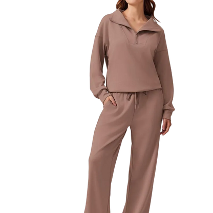 Women’s 2-Piece Sporty Lounge Set – Long Sleeve Half-Zip Top & Comfy Pants